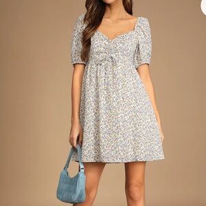 Lulus Sweet for Spring Floral Print Puff Sleeve Mini Dress milkmaid babydoll